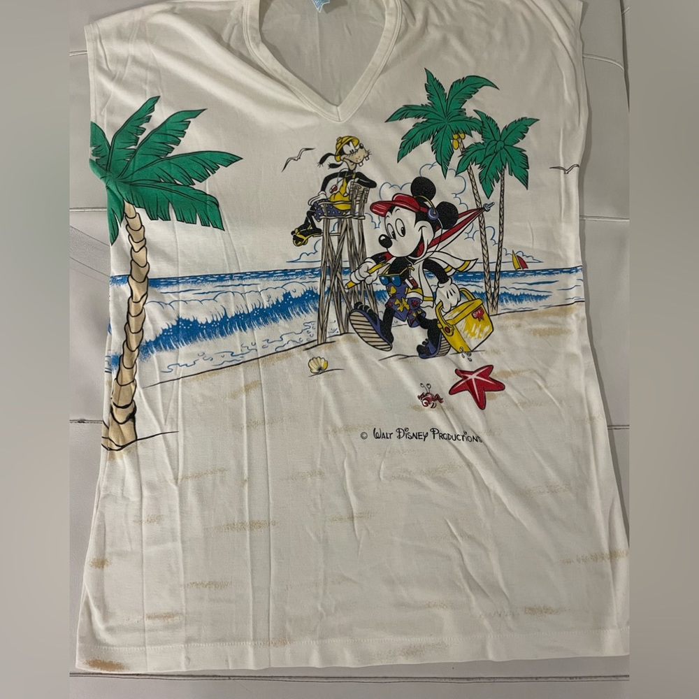 Vintage 1990s Disney Mickey Mouse Beach Shirt Sunday Comics Lounge Shirt Tunic